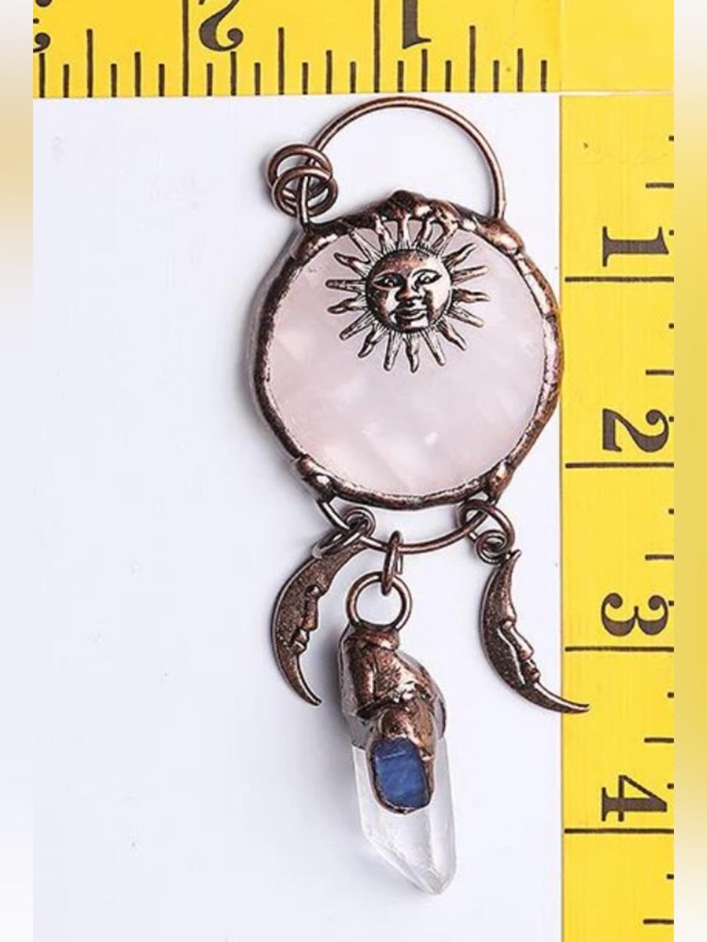 Rose Quartz Sun & Moon Pendant Necklace with Copper Accents - Picture 4 of 9